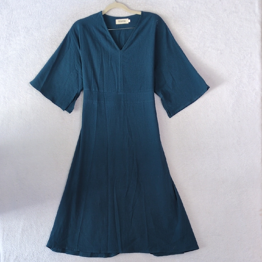 Ursime Womens Blue Wide Sleeve Cotton Boho‎ Minimalist Dress Size S